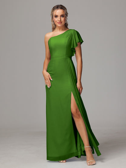 One Shoulder With Slit Chiffon Bridesmaid Dress
