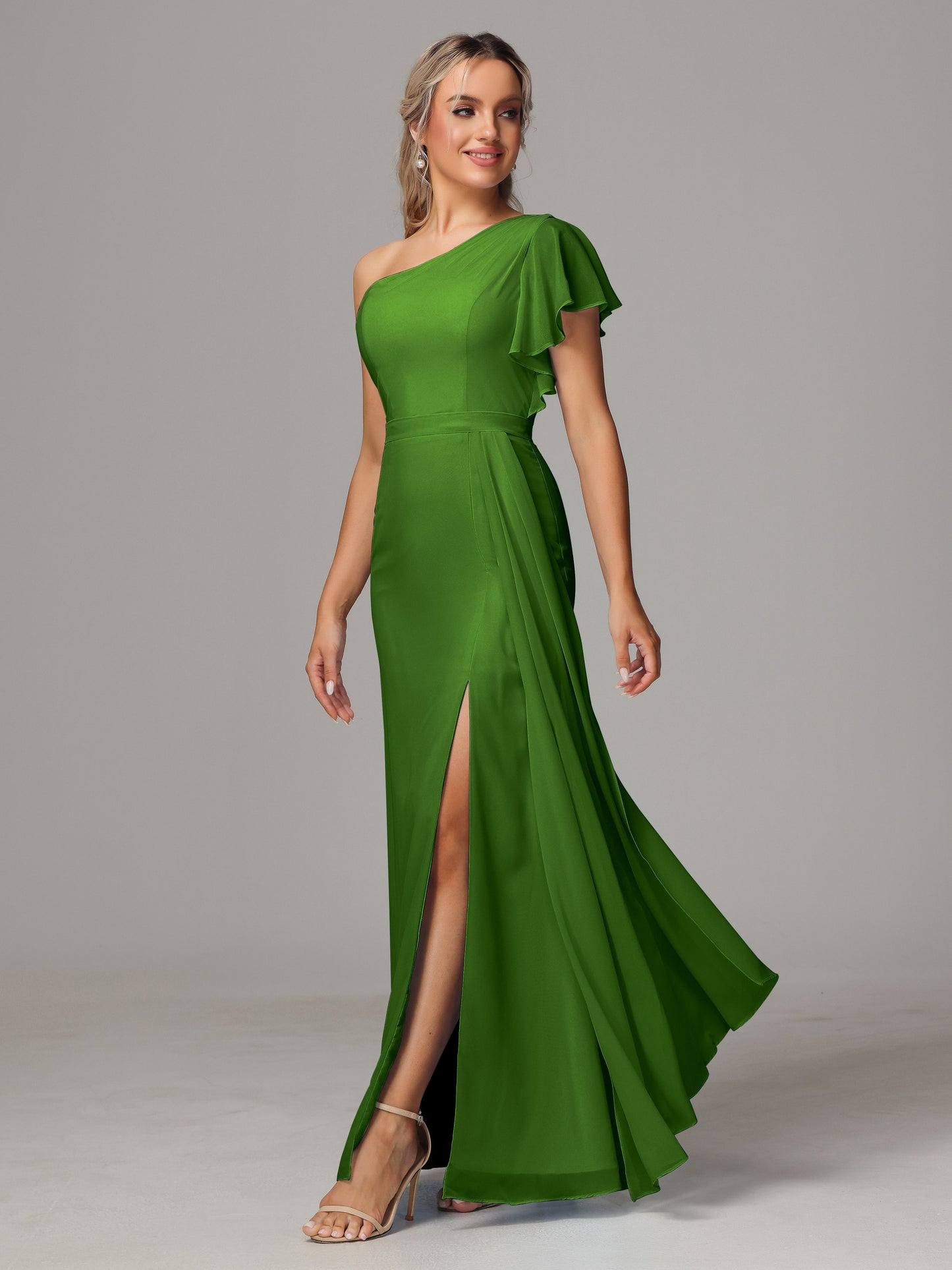 One Shoulder With Slit Chiffon Bridesmaid Dress