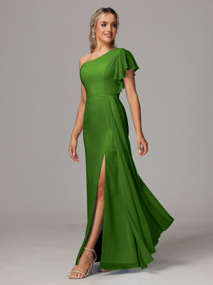 One Shoulder With Slit Chiffon Bridesmaid Dress