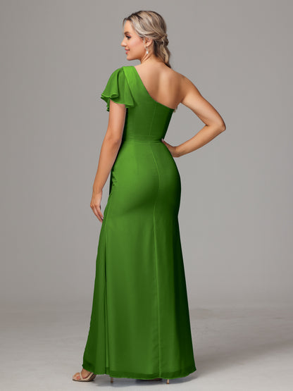 One Shoulder With Slit Chiffon Bridesmaid Dress