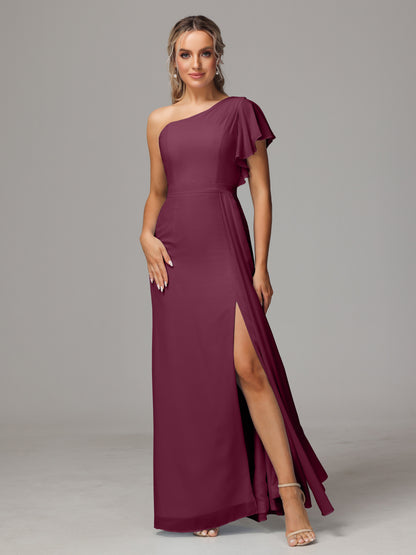 One Shoulder With Slit Chiffon Bridesmaid Dress