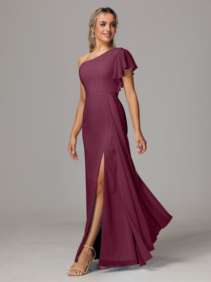 One Shoulder With Slit Chiffon Bridesmaid Dress