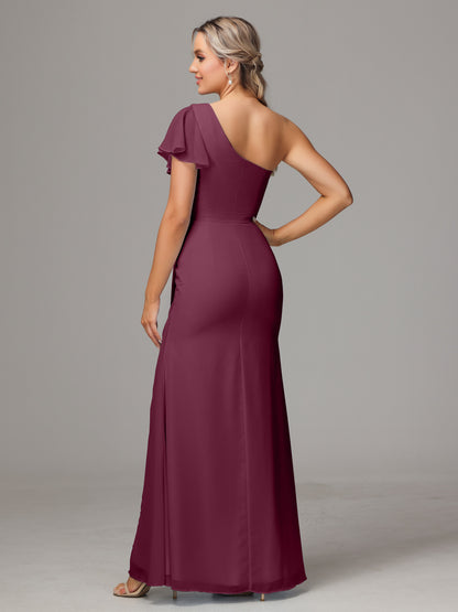 One Shoulder With Slit Chiffon Bridesmaid Dress