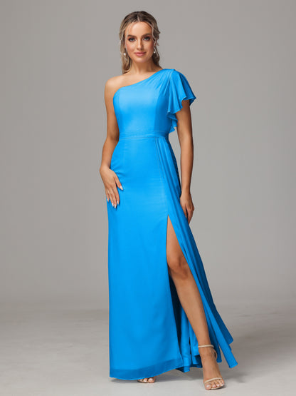 One Shoulder With Slit Chiffon Bridesmaid Dress
