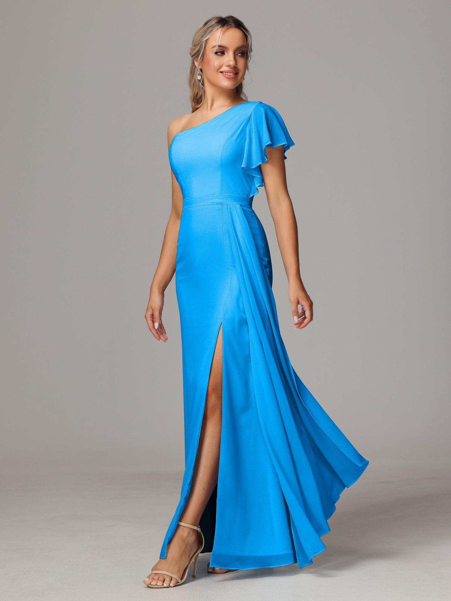 One Shoulder With Slit Chiffon Bridesmaid Dress