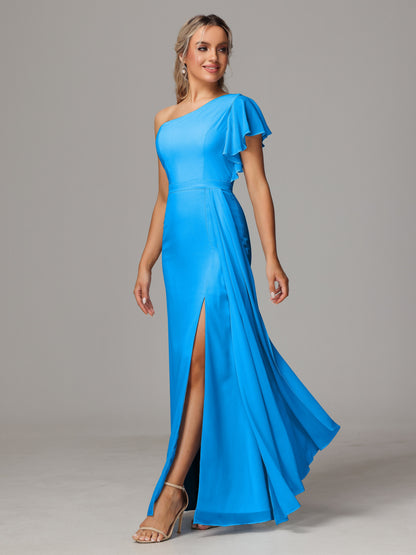 One Shoulder With Slit Chiffon Bridesmaid Dress