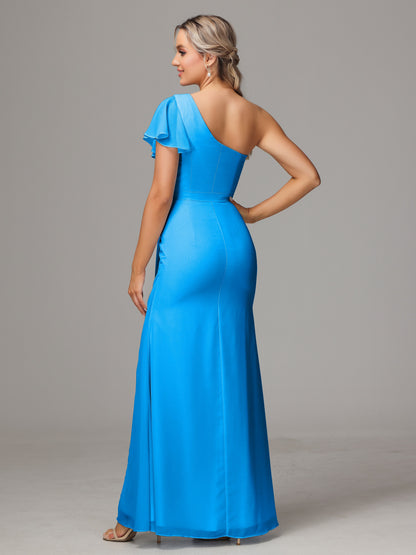 One Shoulder With Slit Chiffon Bridesmaid Dress