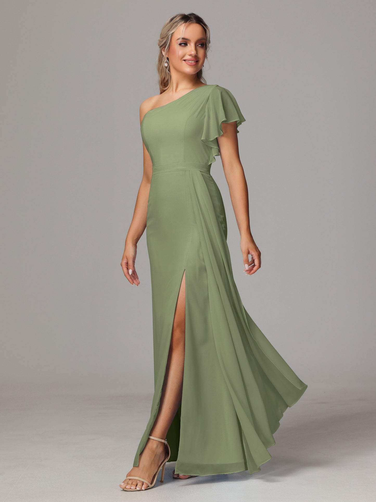 One Shoulder With Slit Chiffon Bridesmaid Dress
