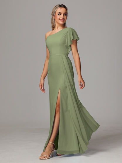 One Shoulder With Slit Chiffon Bridesmaid Dress