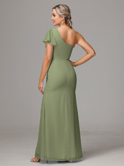 One Shoulder With Slit Chiffon Bridesmaid Dress