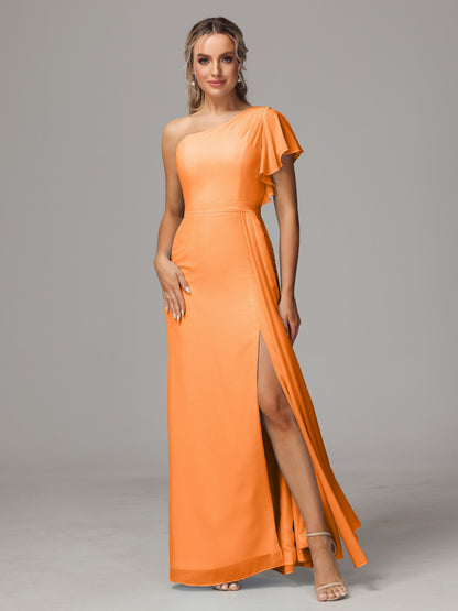 One Shoulder With Slit Chiffon Bridesmaid Dress
