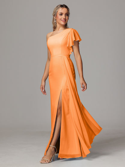 One Shoulder With Slit Chiffon Bridesmaid Dress