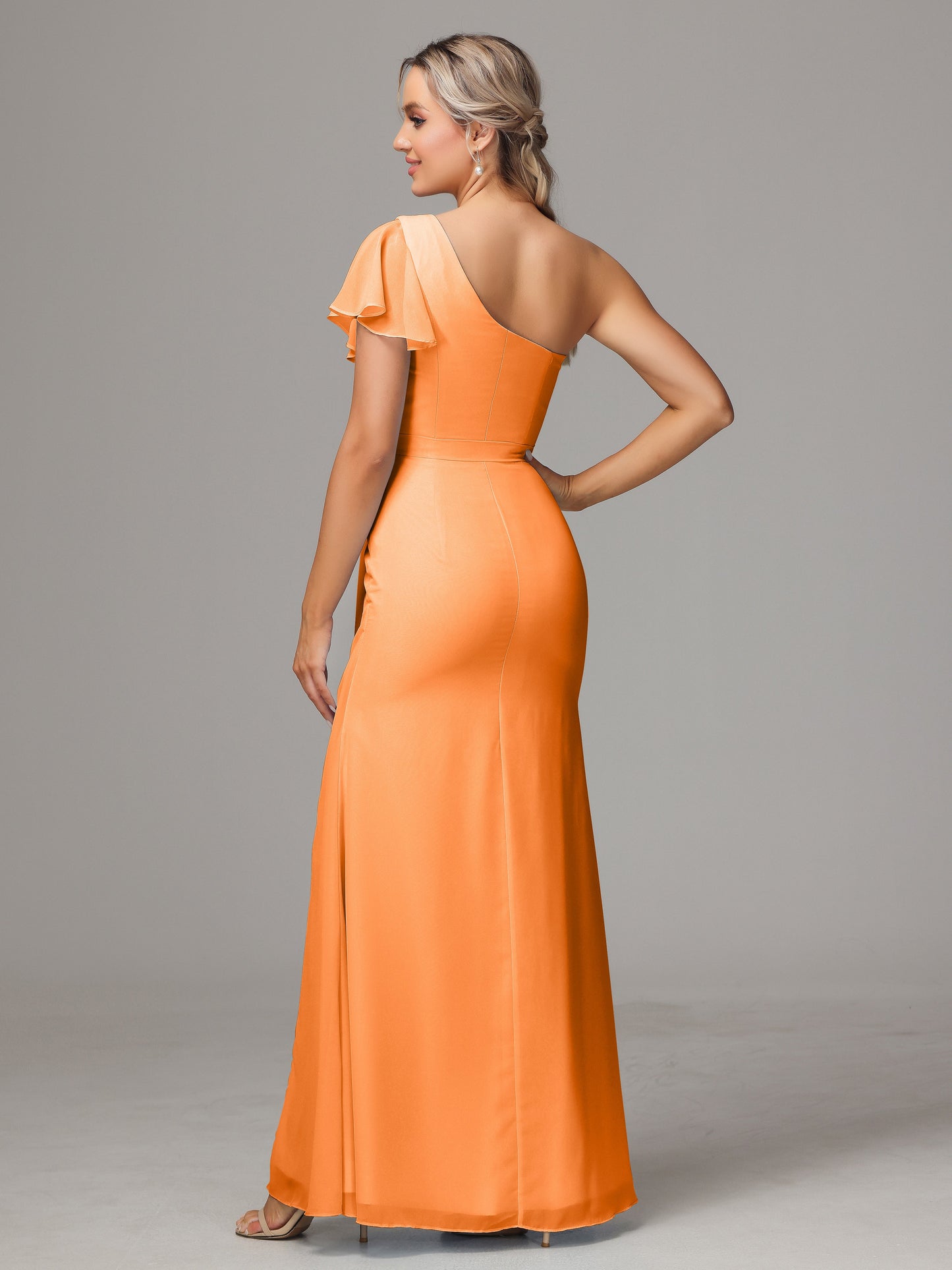 One Shoulder With Slit Chiffon Bridesmaid Dress