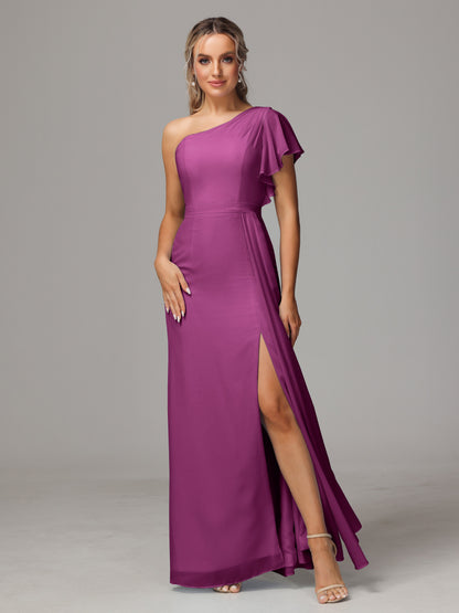 One Shoulder With Slit Chiffon Bridesmaid Dress
