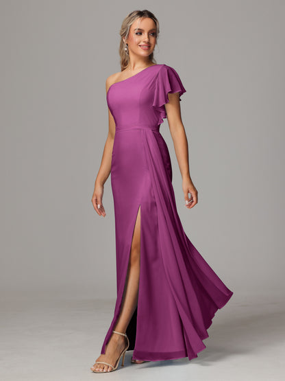 One Shoulder With Slit Chiffon Bridesmaid Dress