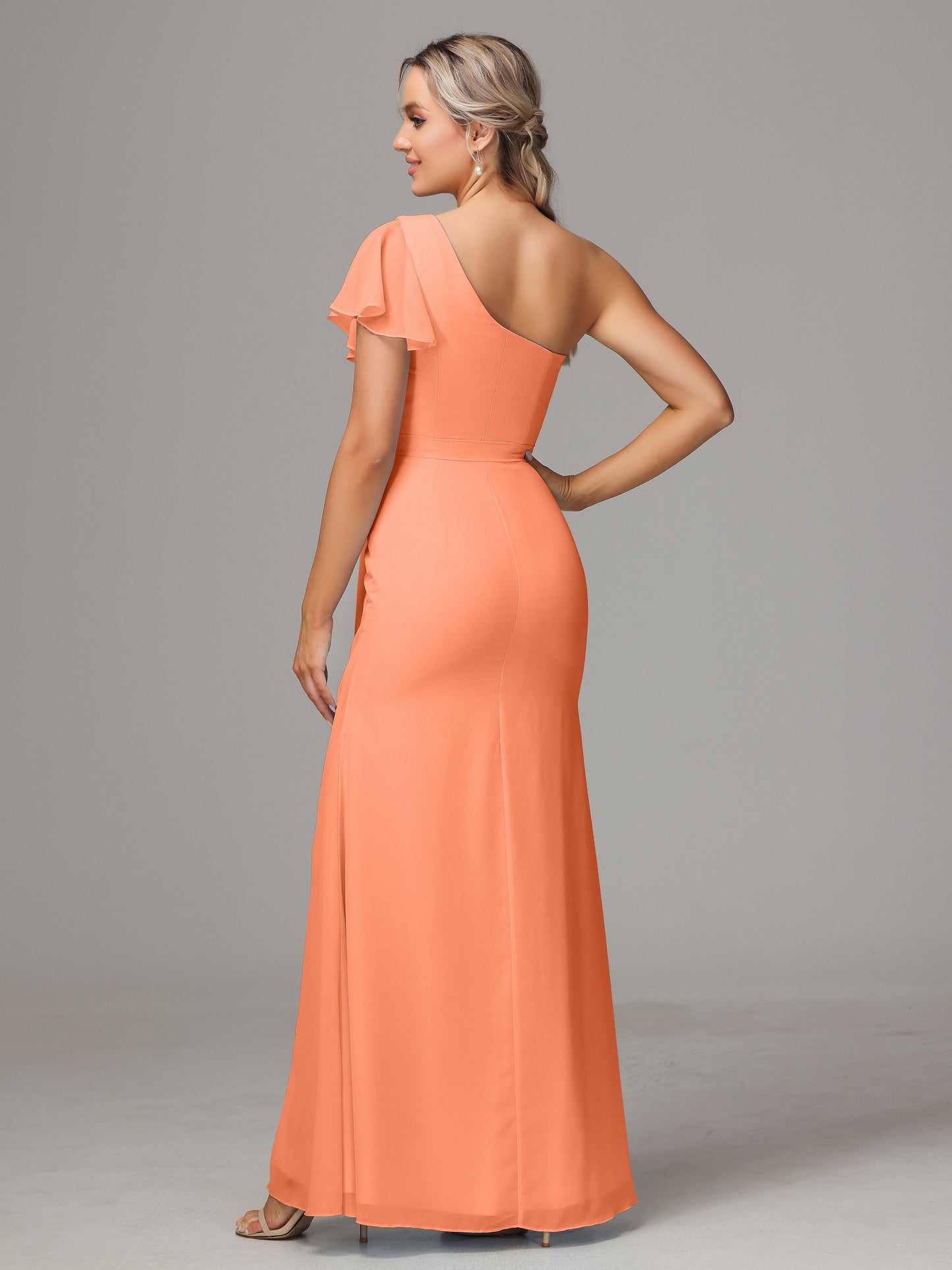 One Shoulder With Slit Chiffon Bridesmaid Dress