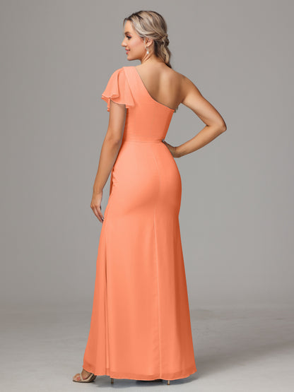 One Shoulder With Slit Chiffon Bridesmaid Dress