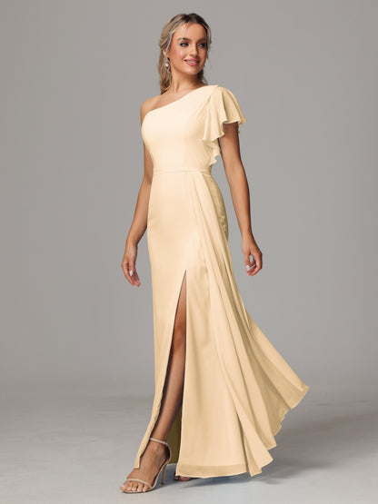 One Shoulder With Slit Chiffon Bridesmaid Dress