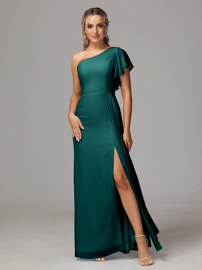 One Shoulder With Slit Chiffon Bridesmaid Dress