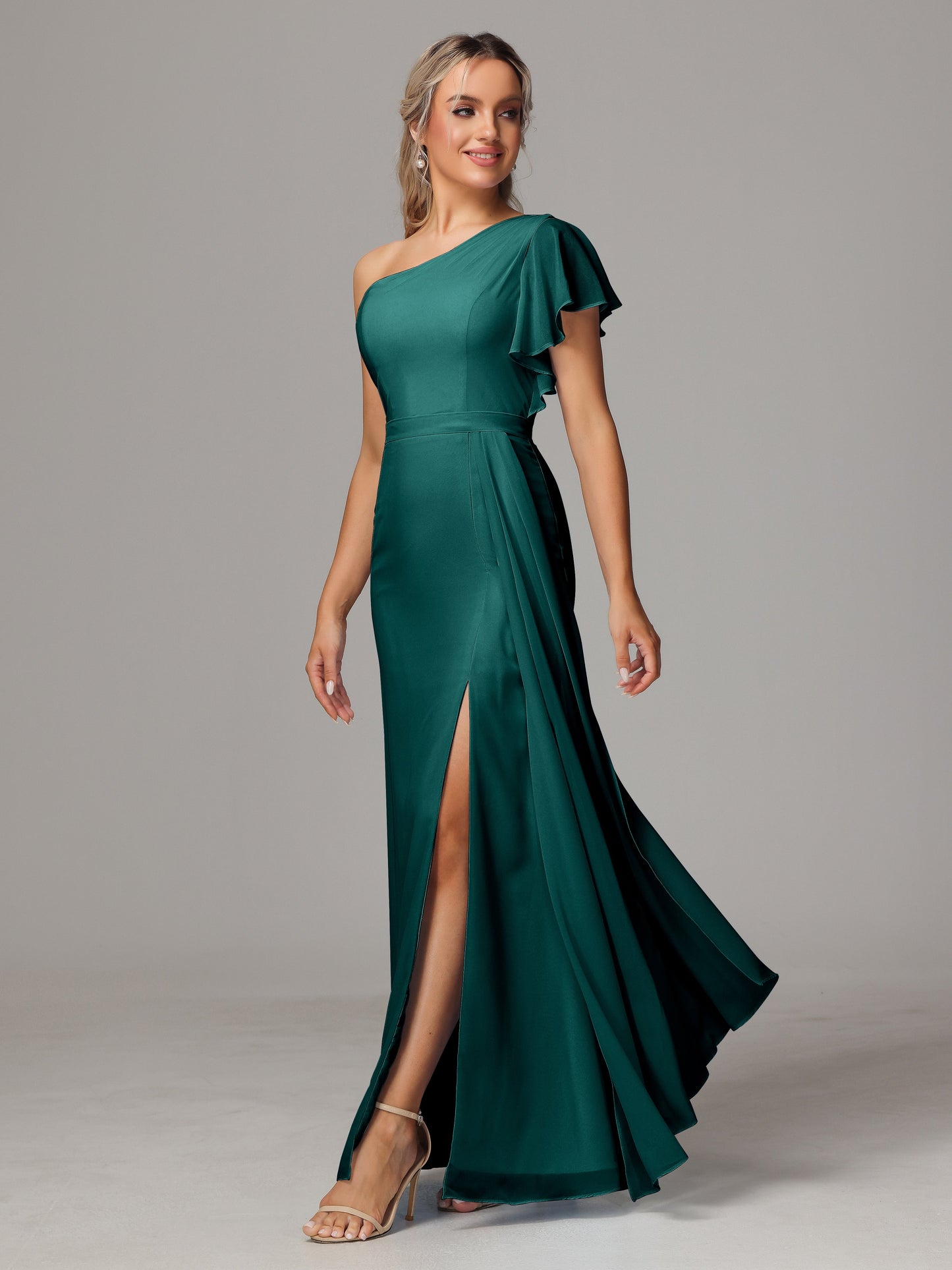 One Shoulder With Slit Chiffon Bridesmaid Dress