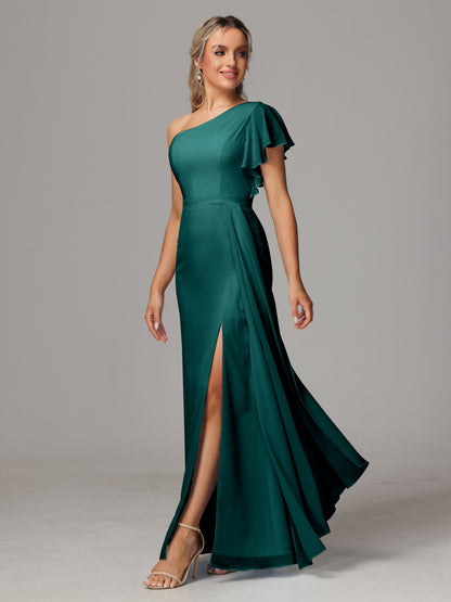 One Shoulder With Slit Chiffon Bridesmaid Dress