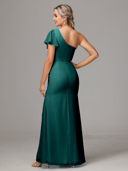 One Shoulder With Slit Chiffon Bridesmaid Dress