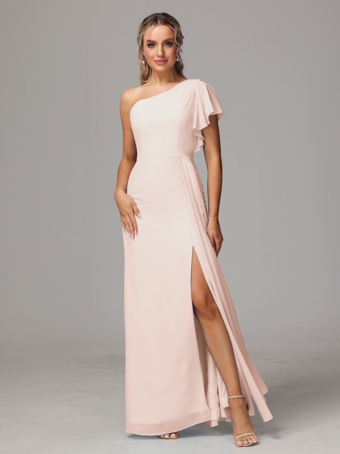 One Shoulder With Slit Chiffon Bridesmaid Dress