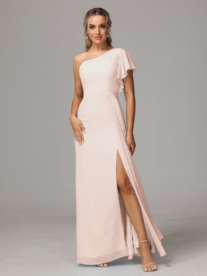 One Shoulder With Slit Chiffon Bridesmaid Dress