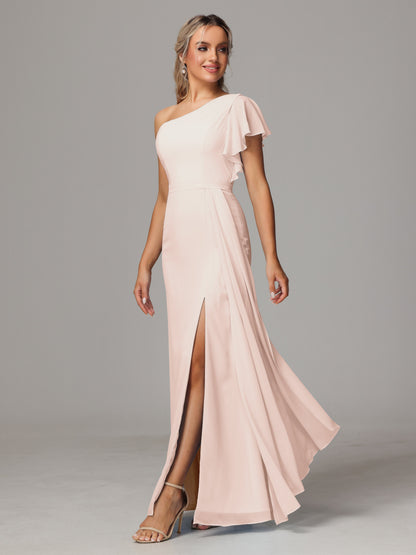 One Shoulder With Slit Chiffon Bridesmaid Dress