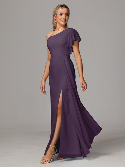 One Shoulder With Slit Chiffon Bridesmaid Dress