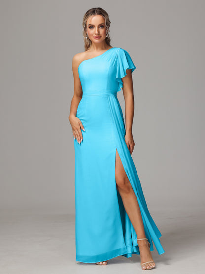 One Shoulder With Slit Chiffon Bridesmaid Dress
