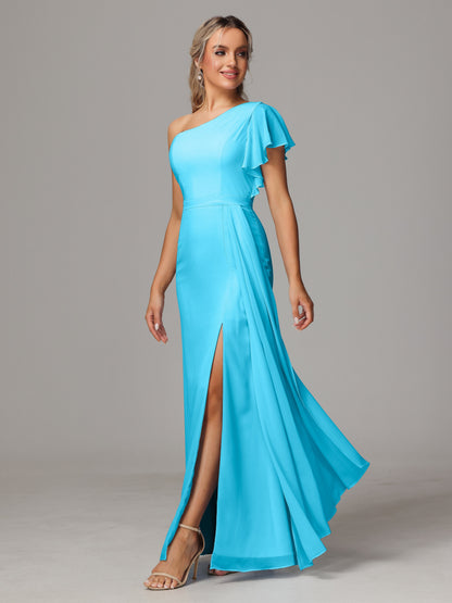 One Shoulder With Slit Chiffon Bridesmaid Dress