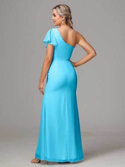 One Shoulder With Slit Chiffon Bridesmaid Dress