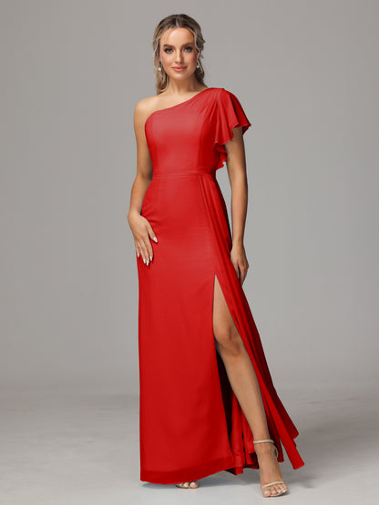One Shoulder With Slit Chiffon Bridesmaid Dress
