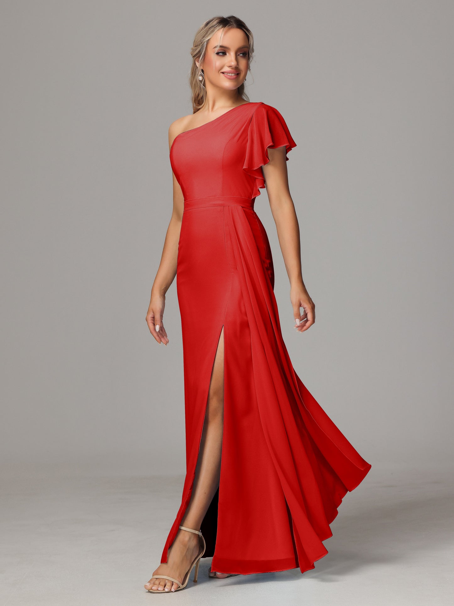 One Shoulder With Slit Chiffon Bridesmaid Dress