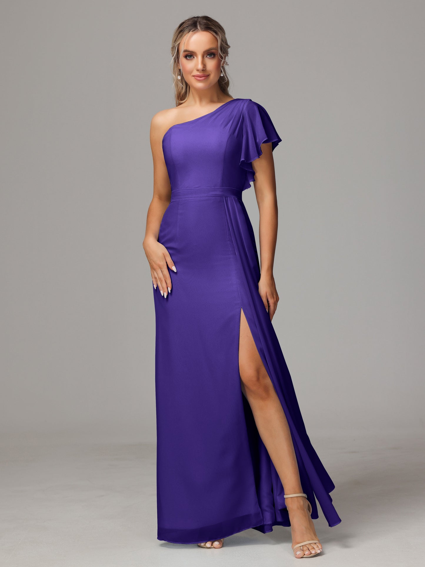 One Shoulder With Slit Chiffon Bridesmaid Dress
