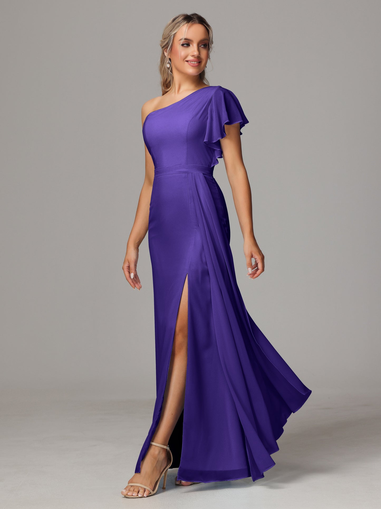 One Shoulder With Slit Chiffon Bridesmaid Dress