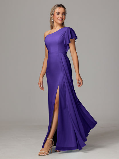 One Shoulder With Slit Chiffon Bridesmaid Dress