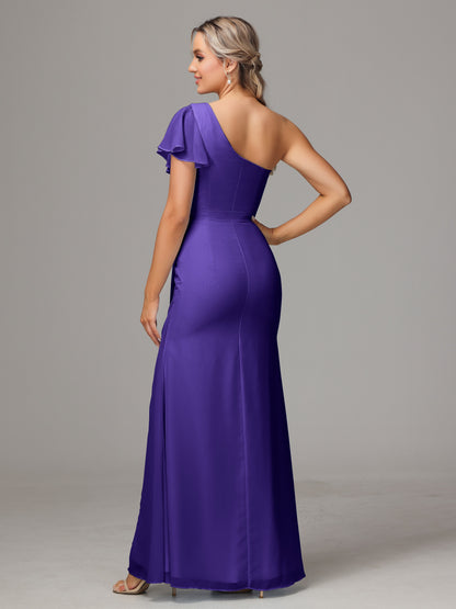 One Shoulder With Slit Chiffon Bridesmaid Dress