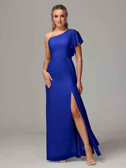 One Shoulder With Slit Chiffon Bridesmaid Dress