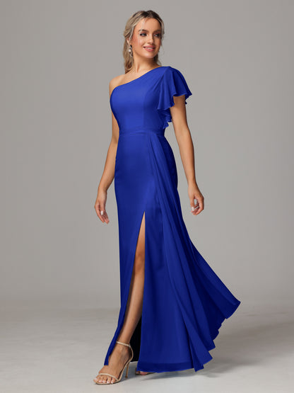 One Shoulder With Slit Chiffon Bridesmaid Dress