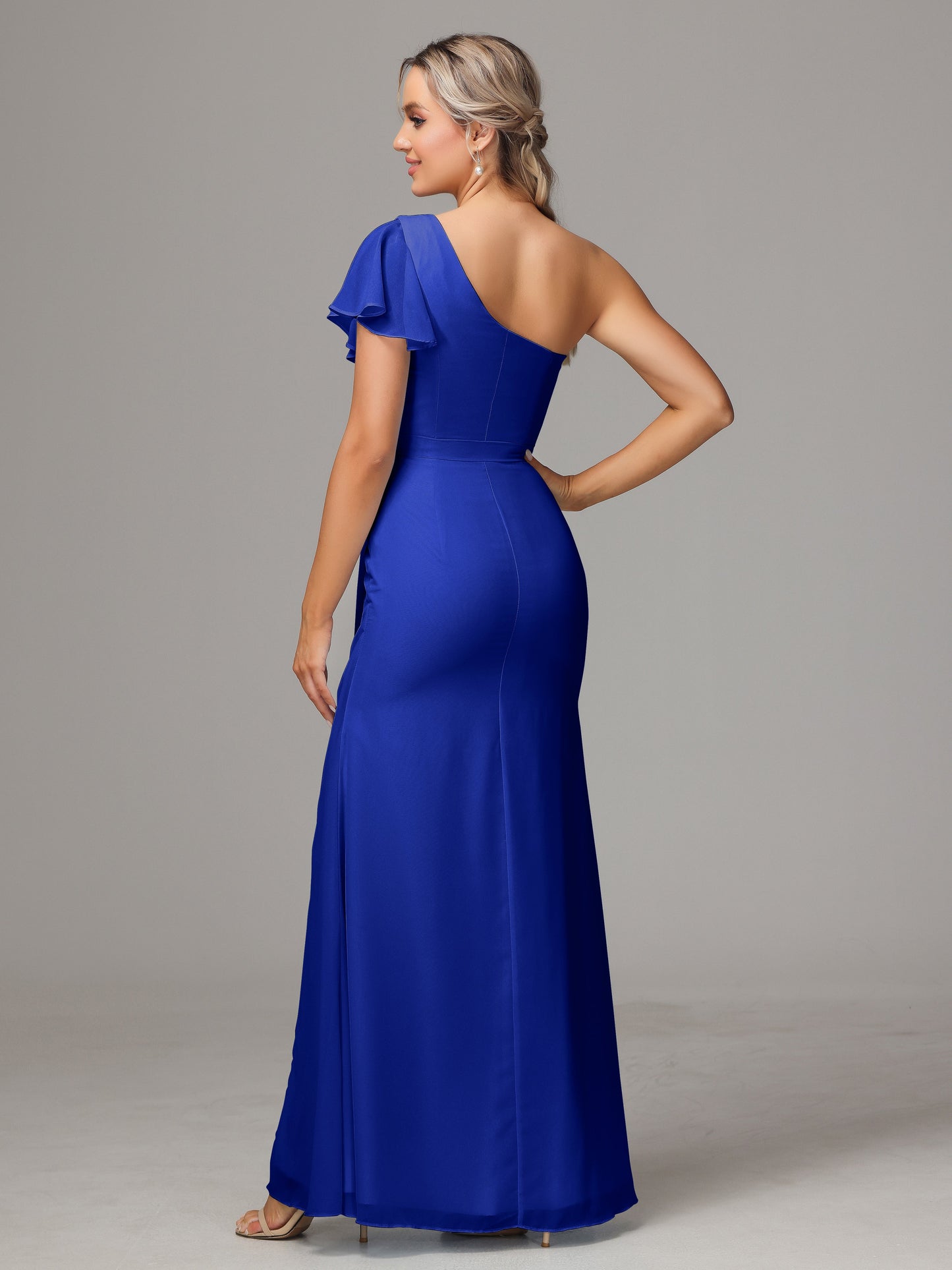 One Shoulder With Slit Chiffon Bridesmaid Dress