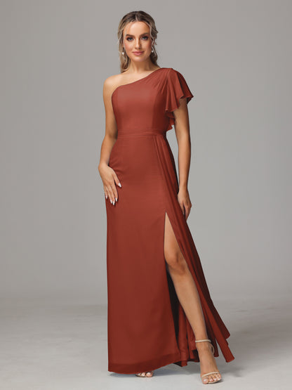 One Shoulder With Slit Chiffon Bridesmaid Dress