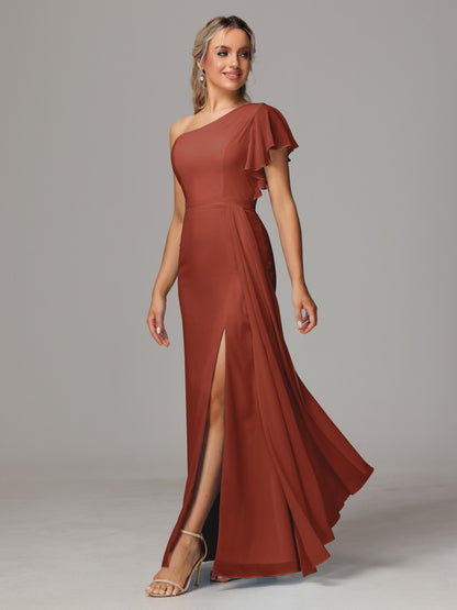 One Shoulder With Slit Chiffon Bridesmaid Dress