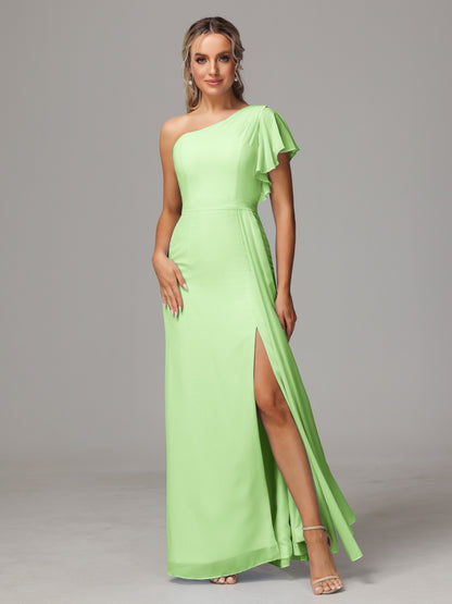 One Shoulder With Slit Chiffon Bridesmaid Dress