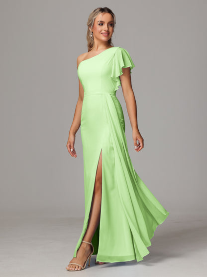 One Shoulder With Slit Chiffon Bridesmaid Dress