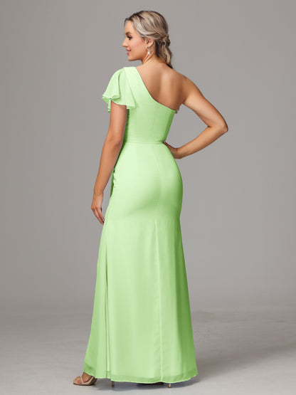 One Shoulder With Slit Chiffon Bridesmaid Dress