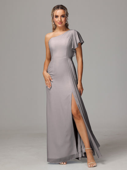 One Shoulder With Slit Chiffon Bridesmaid Dress