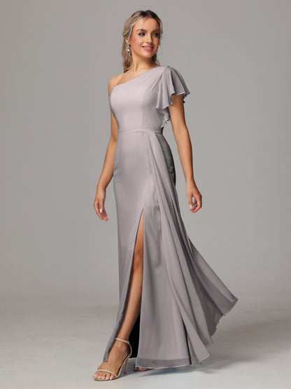 One Shoulder With Slit Chiffon Bridesmaid Dress