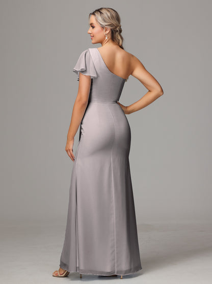One Shoulder With Slit Chiffon Bridesmaid Dress